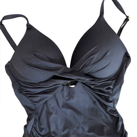 NWOT La Blanca Twist-Front Keyhole One Piece Black Swimsuit – Sz 4 - Picture 7 of 9